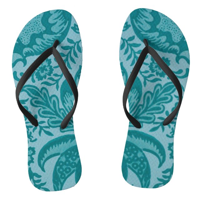 Vintages Aquamarines Grünes Blumenmuster Flip Flops (Fußbett)