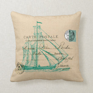 Vintages Aquamarines Segelschiff Nautical Pillow Kissen