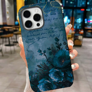 Vintages Aquamarines Velvet Flora Scripting Elegan iPhone 16 Pro Max Hülle
