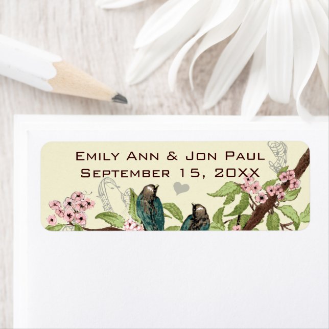 Vintages Aquamarines Vogelschutzetikett Rosa Blüte (Insitu)