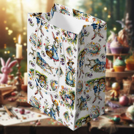 Vintages Aquarellbild Ostersonnige Blumenmuster Mittlere Geschenktüte