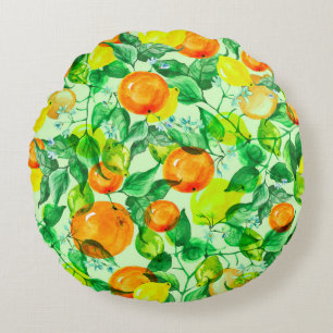 Vintages Aquarellmuster - Lemon Zweig mit fl Rundes Kissen