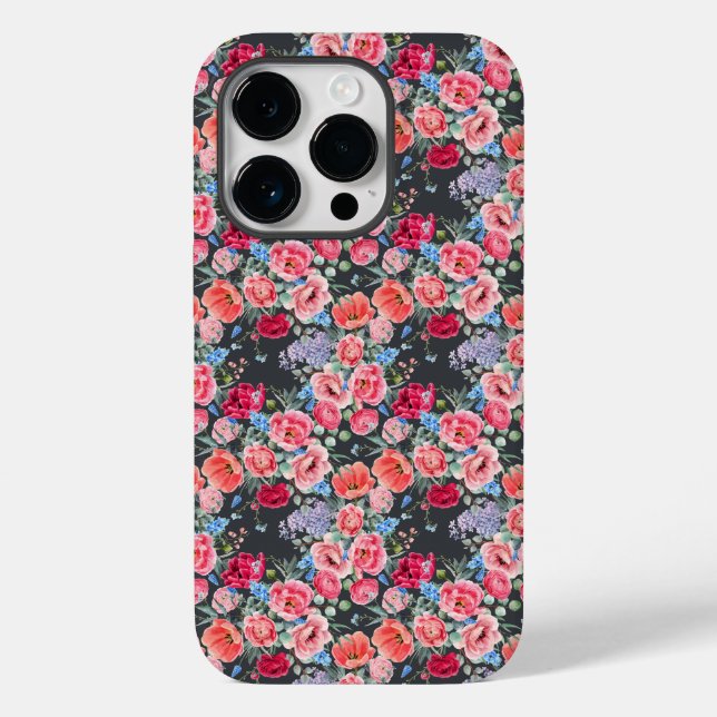 Vintages Aquarellrosa und rote Rosen Case-Mate iPhone Hülle (Rückseite)