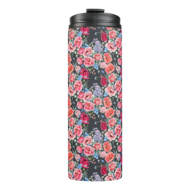 Vintages Aquarellrosa und rote Rosen Thermosbecher (Vorderseite)