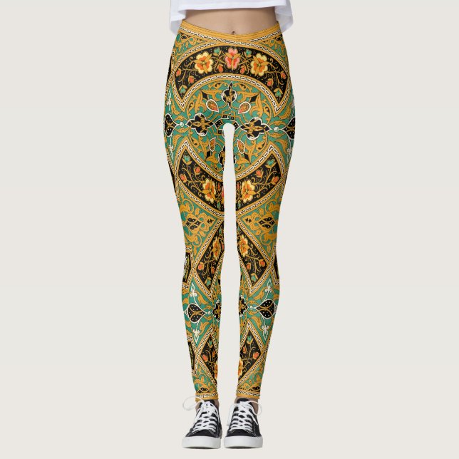 Vintages arabisches Blumenmuster Leggings (Vorderseite)