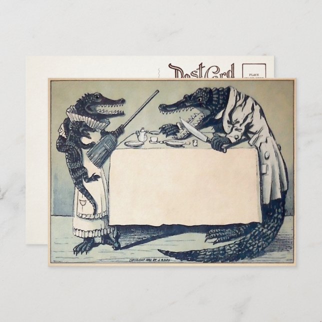 Vintages Argumentieren Krokodile Postkarte (Vorne/Hinten)