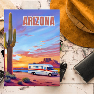 Vintages Arizona, Alter Camper, Kaktus Postkarte