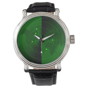 Vintages Armeeradar-Weltkarten-Entdeckungsmilitär Armbanduhr