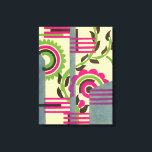 Vintages Art Deco Jazz Pochoir Geometrisches Muste Leinwanddruck<br><div class="desc">Vintage Illustration Art Deko Jazz pochoir Tapete Muster von Serge Gladky aus Nouvelles Compositions Decoratives, Paris, 1929. Pochoir ist eine Schablonentechnik, die in surrealistischen Malereien üblich ist. Ein elegantes und chic kubistisches Blumendesign mit geometrischen Formen und Farben. Rosa Blume mit grünen Blätter aus einem Frühlingspark auf einem gelben Hintergrund. Ein...</div>