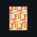 Vintages Art Deco Jazz Pochoir Geometrisches Muste Leinwanddruck<br><div class="desc">Vintage Illustration Art Deko Jazz pochoir Tapete Muster von Serge Gladky aus Nouvelles Compositions Decoratives, Paris, 1929. Pochoir ist eine Schablonentechnik, die in surrealistischen Malereien üblich ist. Ein elegantes und chic-kubistisches Design mit geometrischen Formen und Farben in komplementären Farben, gelb orange, braun, braun und pink fuchsia. Ein modernes und raffiniertes...</div>
