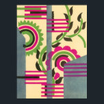 Vintages Art Deco Jazz Pochoir Geometrisches Muste Poster<br><div class="desc">Vintage Illustration Art Deko Jazz pochoir Tapete Muster von Serge Gladky aus Nouvelles Compositions Decoratives, Paris, 1929. Pochoir ist eine Schablonentechnik, die in surrealistischen Malereien üblich ist. Ein elegantes und chic kubistisches Blumendesign mit geometrischen Formen und Farben. Rosa Blume mit grünen Blätter aus einem Frühlingspark auf einem gelben Hintergrund. Ein...</div>