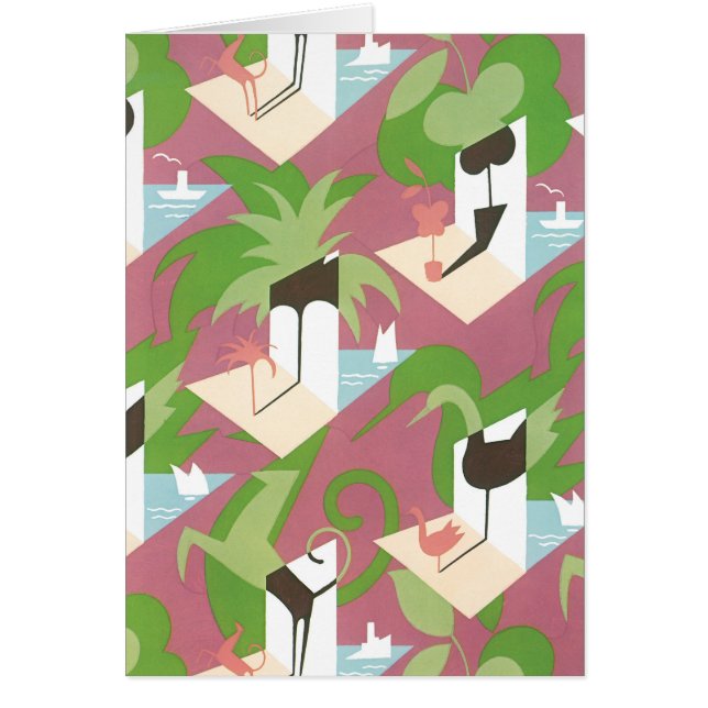 Vintages Art Deco Jazz Pochoir Palmen und Vögel (Vorne)