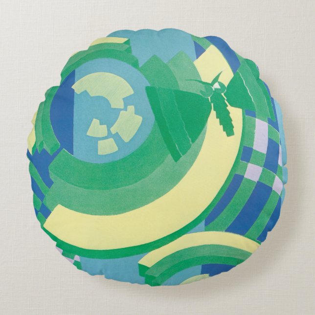 Vintages Art Deco Jazz Rundes Kissen (Vorderseite)