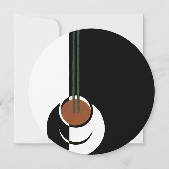 Vintages Art Deco, Kaffee-Cup mit Dampfbad Einladung (Vorderseite)