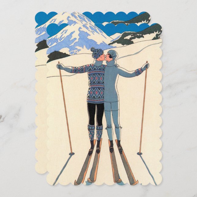 Vintages Art Déco, Liebhaber der Schneehochzeit Einladung (Vorne/Hinten)