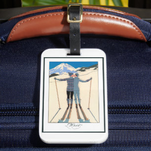 Vintages Art Deco, Liebhaber des Schnees von Georg Gepäckanhänger