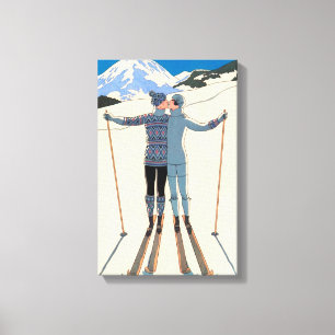 Vintages Art Deco, Liebhaber des Schnees von Georg Leinwanddruck