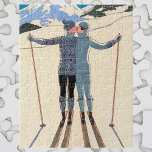 Vintages Art Deco, Liebhaber des Schnees von Georg Puzzle<br><div class="desc">Vintage Illustration Kunst Deko Liebe und Romantik Design mit einem Mann und eine Frau Küssen auf den Pisten eines schönen Resorts. Ein junges Paar im Urlaub küsst im Winter auf einem schneebedeckten Berg. L'Hiver (alias Winter: Lovers in the Snow) von George Barbier,  1925.</div>