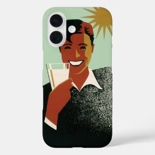 Vintages Art Deco, Mann mit Cocktail in der Sonne iPhone 16 Hülle