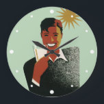 Vintages Art Deco, Mann mit Cocktail in der Sonne Große Wanduhr<br><div class="desc">Vintage Illustration von Getränken mit einem fröhlichen,  grinsenden Mann,  der einen lustigen und erfrischenden Sommercocktail oder eine Limonade mit Sonnenschein trinkt. Ein großes Lächeln mit leuchtend weißen Zähnen! Genießen Sie Ihren sonnigen Urlaub! Fröhlich!</div>