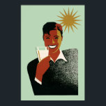 Vintages Art Deco, Mann mit Cocktail in der Sonne Poster<br><div class="desc">Vintage Illustration von Getränken mit einem fröhlichen, grinsenden Mann, der einen lustigen und erfrischenden Sommercocktail oder eine Limonade mit Sonnenschein trinkt. Ein großes Lächeln mit leuchtend weißen Zähnen! Genießen Sie Ihren sonnigen Urlaub! Fröhlich!</div>