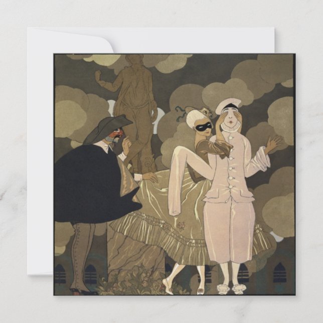 Vintages Art Deco Masquerade Kostüm Party Einladung (Vorderseite)