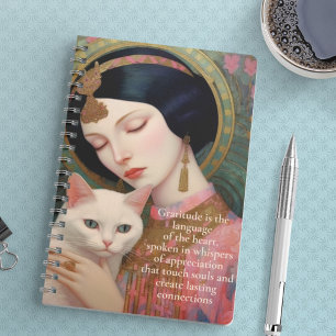 Vintages Art Deco Portrait of Lady and White Cat Notizbuch