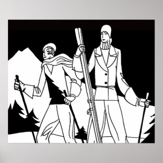 Vintages Art Deco Skivergnügen Skifahrer - Illustr Poster