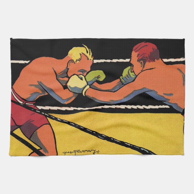 Vintages Art Deco Sportboxing, Boxen Punching Handtuch (Horizontal)