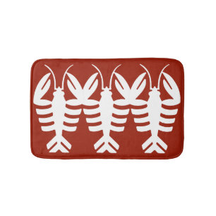 Vintages Art Deco-Tier, Weißer Hummer, Rot Badematte