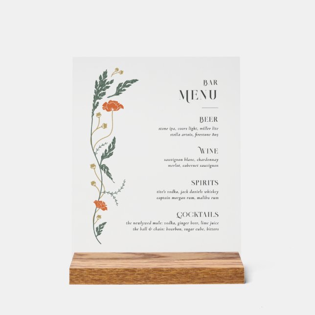 Vintages Art Nouveau Bar Menu Acrylschild (Vorderseite)