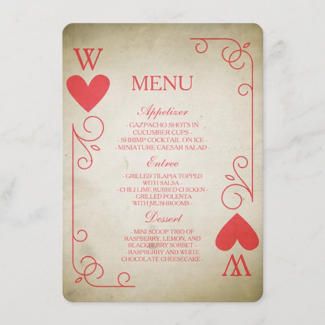 Vintages "As of Hearts Wedding Menu" Menükarte (Vorderseite)