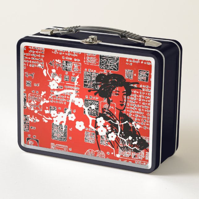 Vintages Asiatenkollage Metall Brotdose (Vorderseite)