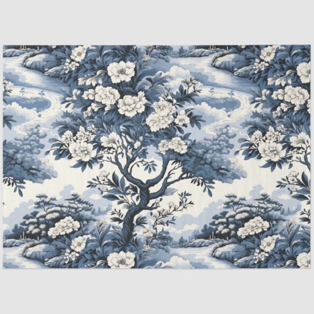 Vintages asiatisches Inspiriertes Blue & White Flo Seidenpapier (Vorderseite)