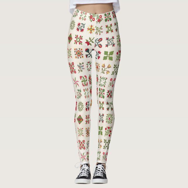 Vintages ästhetisches Weihnachtsgeschenk Quilt Mus Leggings (Vorderseite)