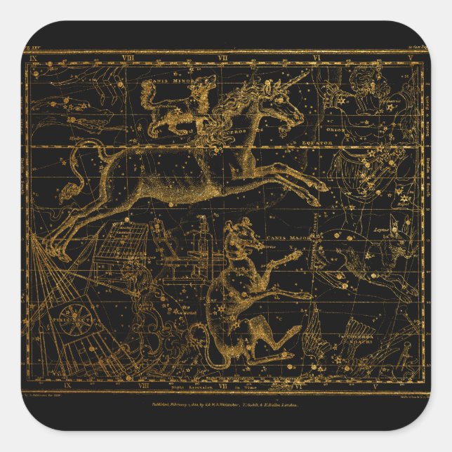 Vintages Astrologisches Einhorn Quadratischer Aufkleber (Vorderseite)