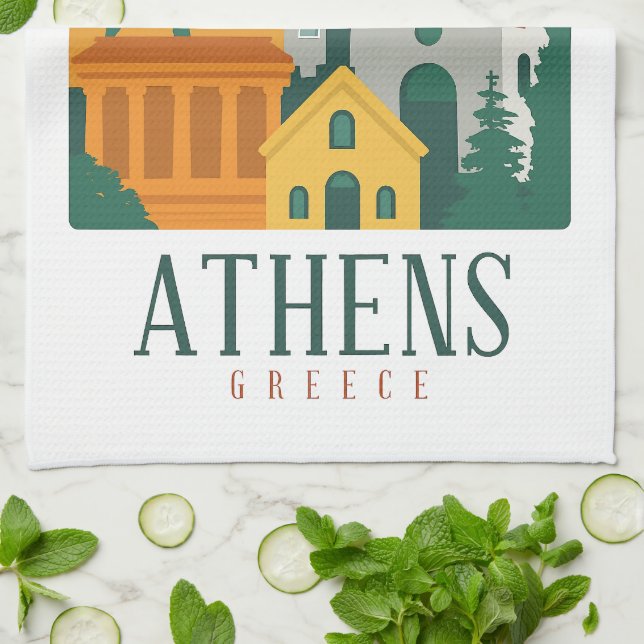 Vintages Athen Griechenland Reisen - Parthenon Geschirrtuch (Gefaltet)
