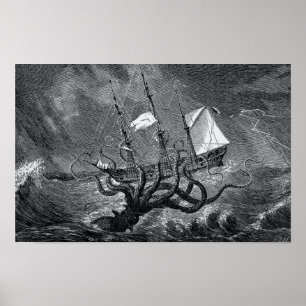 Vintages Ätzen auf einem angreifenden Schiff Poster