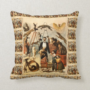 Vintages ausgebildetes Zirkus-Hundetaten-Plakat Kissen