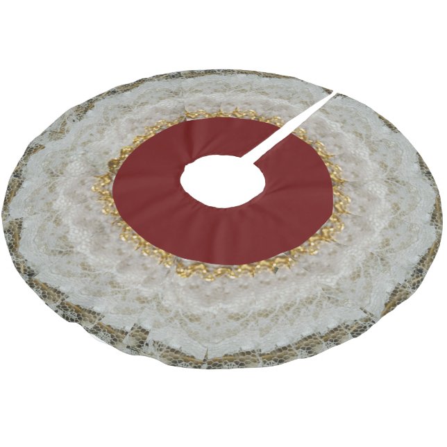 Vintages Aussehen des Ruffled Lace Weihnachtsrock Polyester Weihnachtsbaumdecke (Schrägansicht)