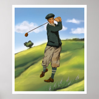 Vintages Aussehen Golfer Golf Print Poster