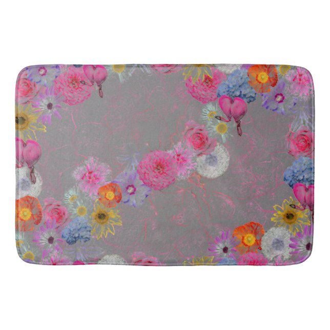 Vintages Aussehen mit Blumenmuster auf Grau Badematte (Vorderseite)