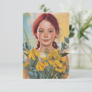 Vintages australisches Rotkopfmädchen mit Blume Karte