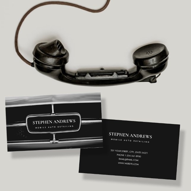 Vintages Auto Detailinigung Auto Reparieren Schwar Visitenkarte (Von Creator hochgeladen)