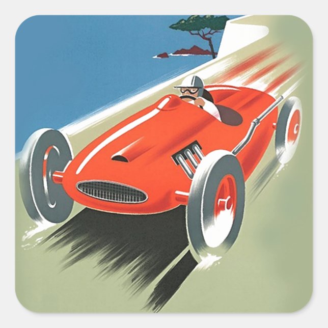 Vintages Auto Racing Quadratischer Aufkleber (Vorderseite)