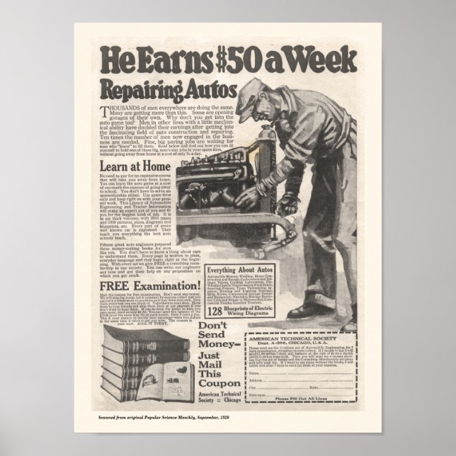 Vintages Auto Reparatur-Werbeplakat Poster (Vorne)