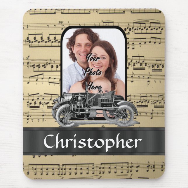 Vintages Auto und Musikblätter Mousepad (Vorne)