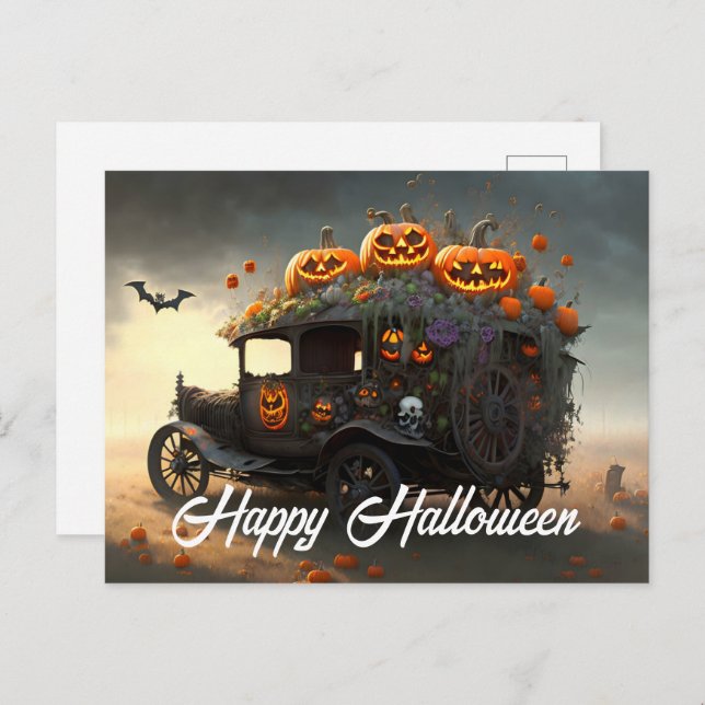 Vintages Auto und Pumpkins Halloween Postkarte (Vorne/Hinten)