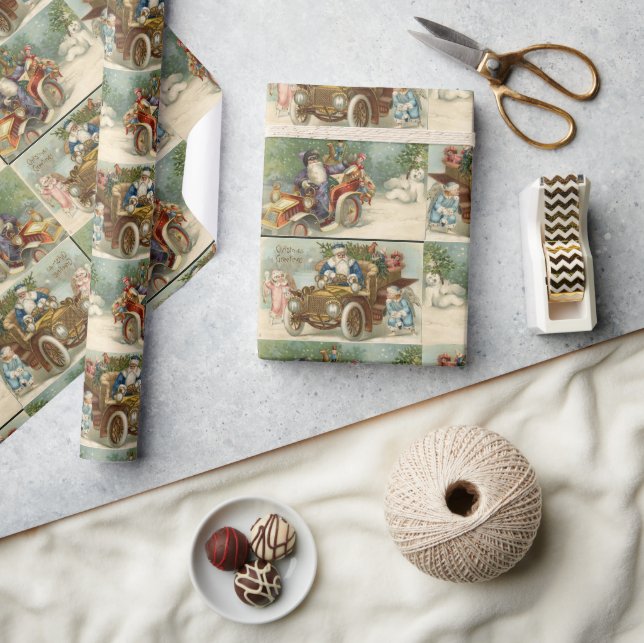 Vintages Automobil Weihnachten Geschenkpapier (Kunsthandwerk)