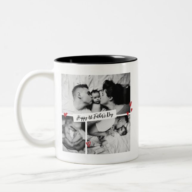 Vintages B&W Baby Foto Collage Zweifarbige Tasse (Links)